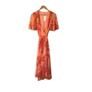 New TRINA TURK Fragrant Sunset Petals Georgette Floral V-Neck Dress | 2